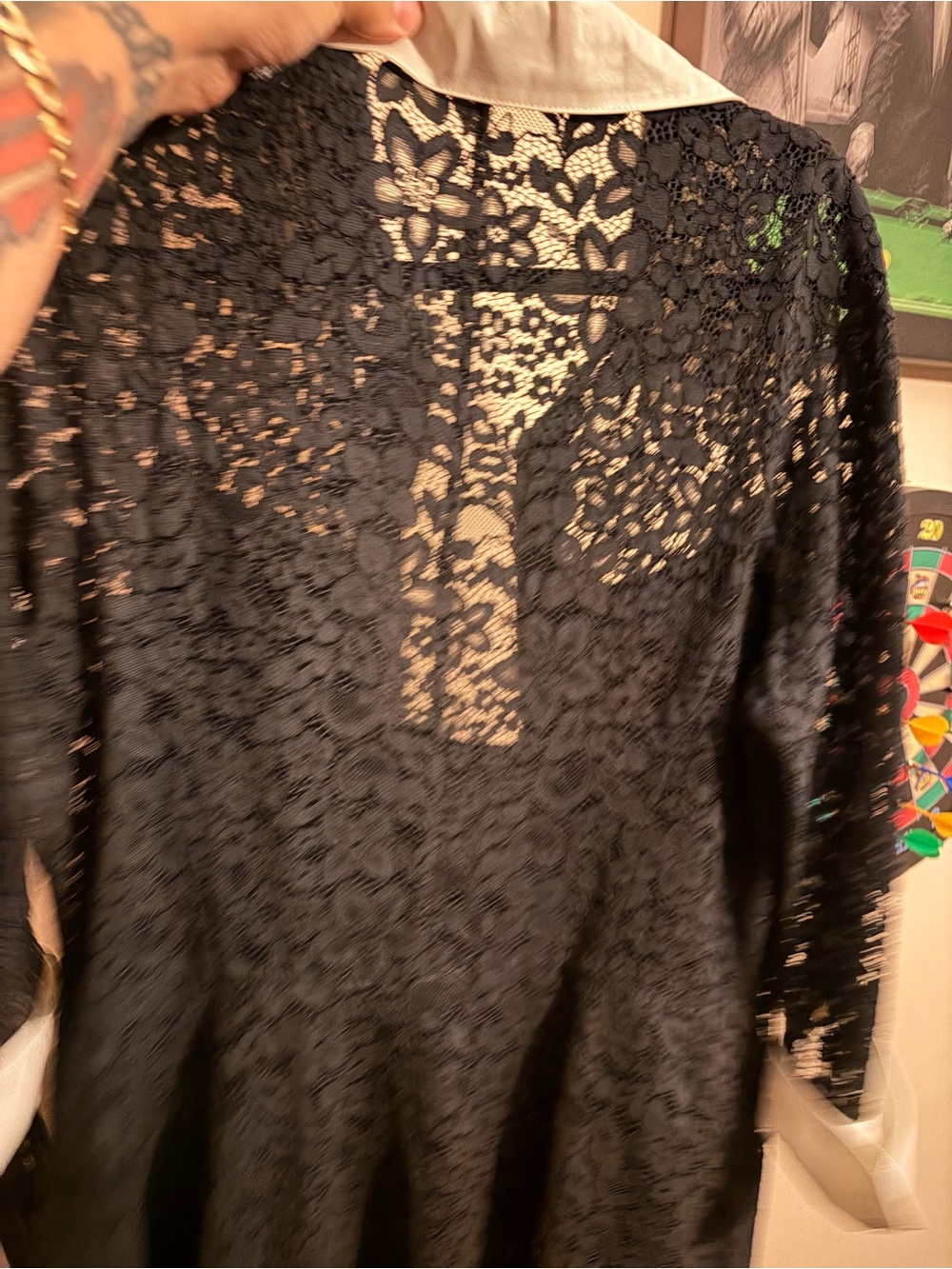 Teri Jon Black Lace Maxi Dress with White Collar and Cuffs - Picture 7 of 16
